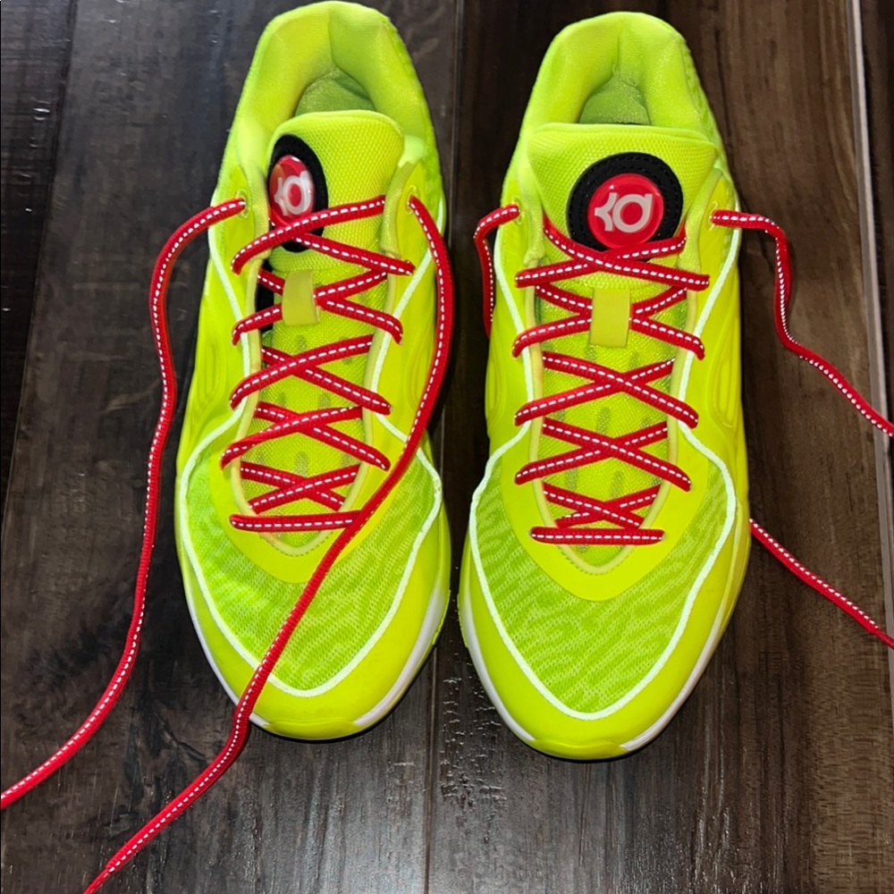 Nike KD 16 “Grinch” Nike Neon Green Sneakers with Red shoe strings.  Used.